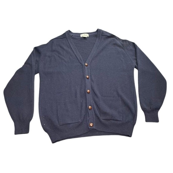VTG LL Bean‎ Sweater Mens Large 100% Lambs Wool Cardigan Grandpa Button - Picture 1 of 9